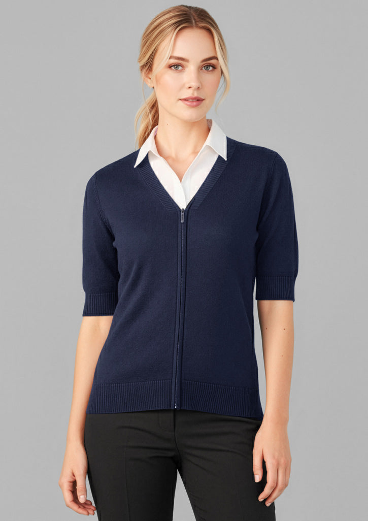 Womens Zip Front Short Sleeve Knit Cardigan